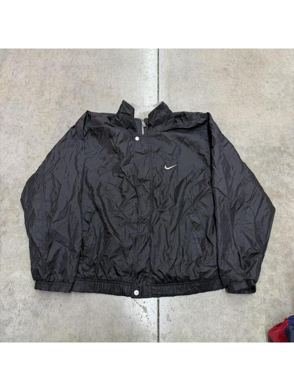 vintage nike black and white small swoosh zip up windbreaker jacket size medium
